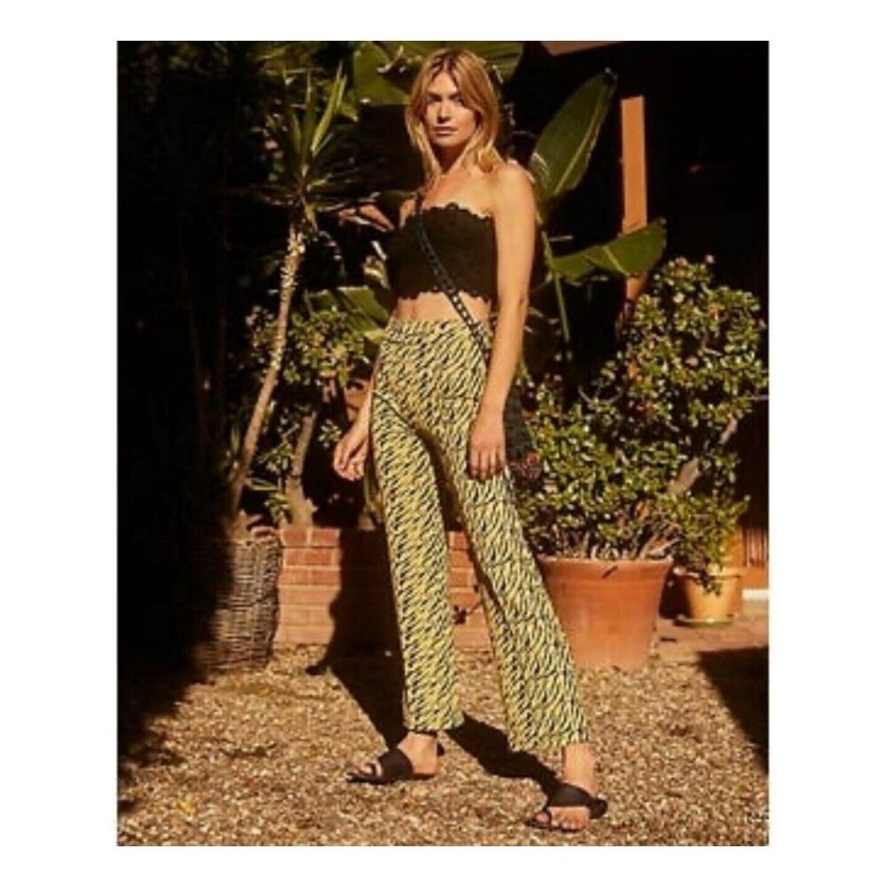 Free People Knit Flare Pants (Size XS) Rita Boho Animal Print High Rise Pull On
